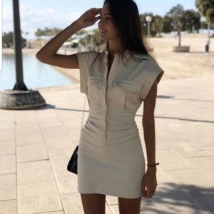 Zara Beige Utility Mini Dress